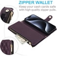 thumbnail image 6 of Wallet Case Compatible with iPhone 16e, Premium PU Leather Zipper Flip Folio Wallet RFID Blocking with Wrist Strap & Crossbody Strap Magnetic Closure Kickstand Protective Case, Darkpurple, 6 of 12