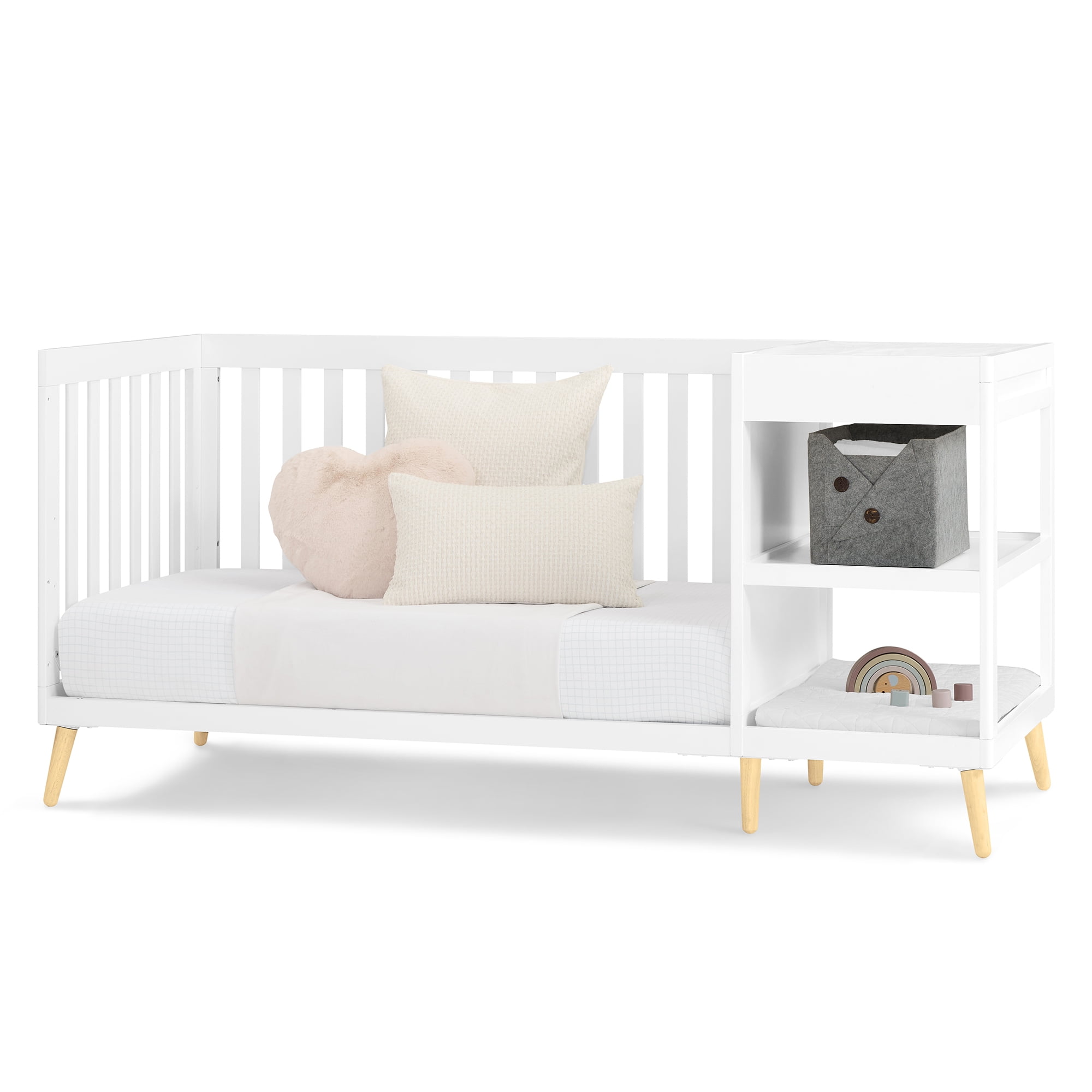 Delta Children Essex 4-in-1 Convertible Crib and Changer, Bianca White w/Natural