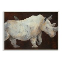 Stupell Industries Bird Perched on Rhino Contemporary Portrait Painting Wood Wall Art, 15 x 10, Design by Roberta Dyer