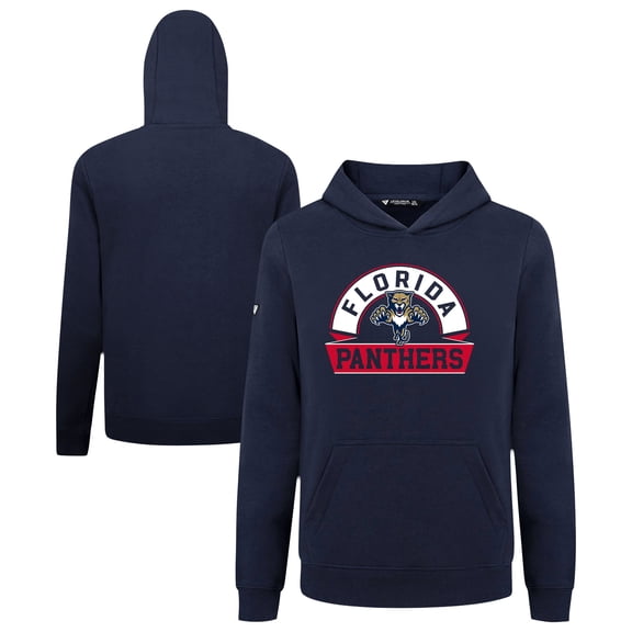 Youth Levelwear Navy Florida Panthers Podium Banner Arch Pullover Hoodie