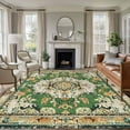 thumbnail image 3 of Green Boho Area Rug 5x7 FT, Non Slip Bedroom Throw Carpet, Farmhouse Tribal Vintage Tribal Texture Washable Soft Floor Carpet Non-Shedding Rug for Dining Room Bedside Classroom Desk, 3 of 9