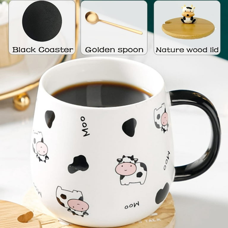 Kawai Animal Shaped Ceramic Coffee Cups,3D Tea Coffee Cups with Lids and Spoons for Valentine's Day,Mother's Day,Birthdays,Girls and Women, Size: 1