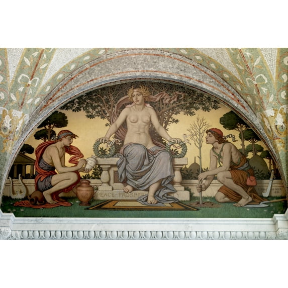 Print: Lobby To Main Reading Room. Peace And Prosperity Mural By Elihu