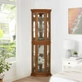 thumbnail image 3 of Roomfitters Wooden Corner Display Curio Cabinet, Lighted China Cabinet with Tempered Glass Door, Liquor Storage with Two Section Shelving Unit, Corner Curio Storage Rack for Living Room, Oak, 3 of 8