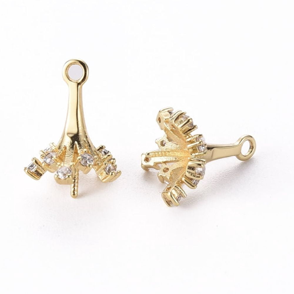30pcs Brass Micro Pave Clear Cubic Zirconia Peg Bails for Half Drilled Beads Flower Nickel Free golden 13.5x9.5mm Hole: 1.4mm Pin: 0.7mm