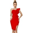 thumbnail image 5 of One Shoulder Ruffle Dress Side Split Bodycon Bandage Dress Wedding Guest Dress, 5 of 6