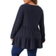 thumbnail image 3 of Blusas de peplum sueltas de manga larga y cuello redondo para mujeres de tallas grandes Agnes Orinda 2X en azul marino, 3 of 6