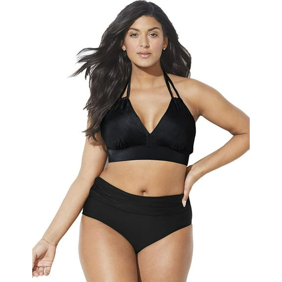 Swimsuits for All Loop Strap Halter Bikini Set With Foldover Brief