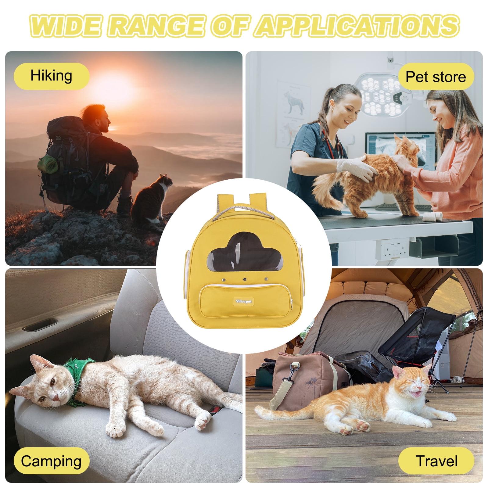 Cat Backpack Carrier, Large Space & Breathable, Pet Hiking Travel Backpack for Cats Yellow