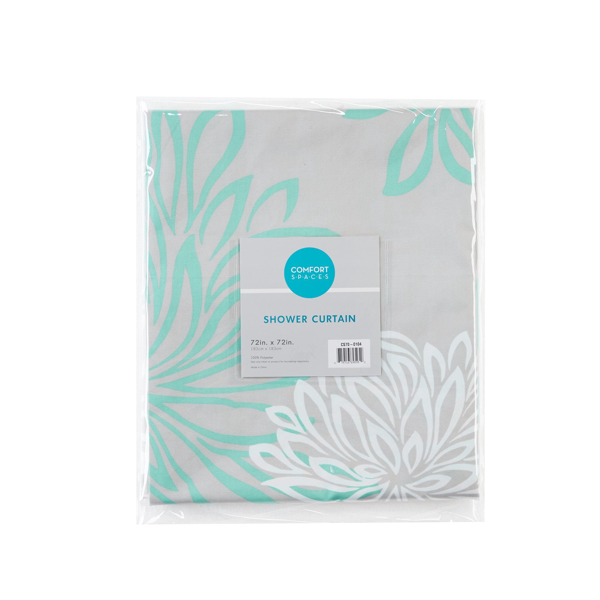 Comfort Spaces Floral Shower Curtain, Modern, Aqua, 72" x 72"