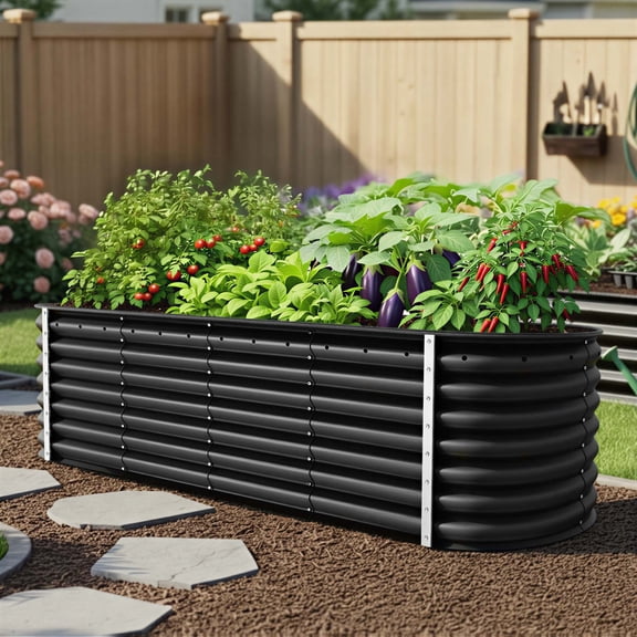 Uforic 8 ftx2ft Large Outdoor Raised Garden Bed Kit,9 in 1 Galvanized Metal Patio Planter Box with Safety Rubber & Gloves, for Vegetables Flowers,Black