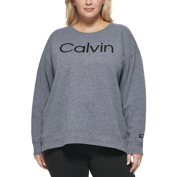 Calvin Klein Performance Womens Plus Logo Fitness Sweatshirt Gray 2X, Black  Heather, 2X