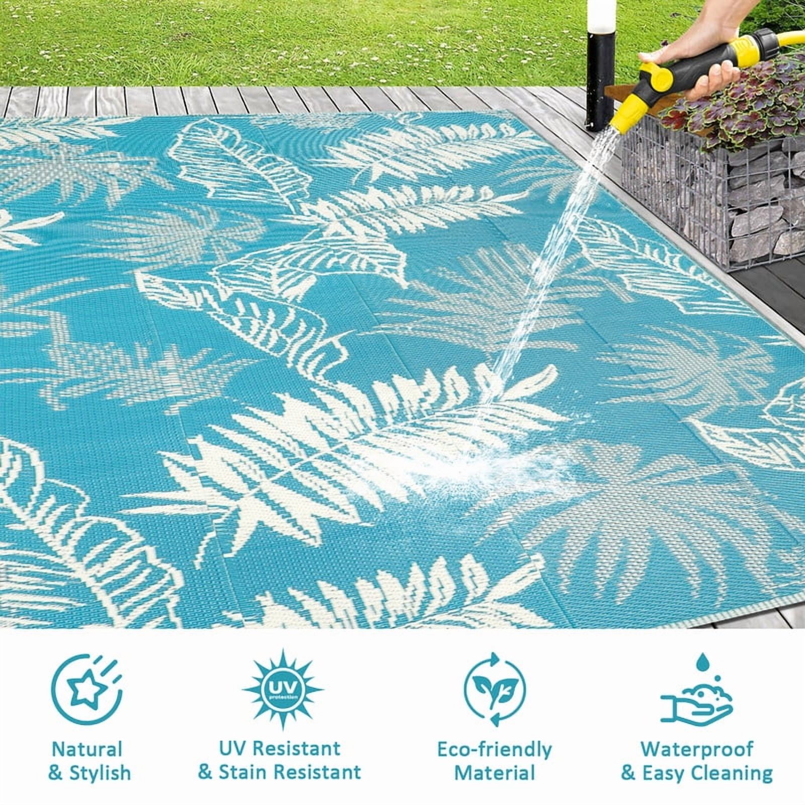 Aonewoe Outdoor Plastic Straw Rug 8x10 Waterproof Patio Rug Reversible Indoor Outdoor Rugs Outside Carpet for RV, Picnic, Backyard, Deck, Balcony, Porch, Beach, Blue & White