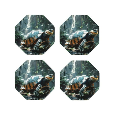 

Leather Coasters with Heat-resistant for Drinks Turtle In Jungle Waterfall -标题2 Octagon