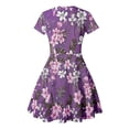 thumbnail image 6 of Summer Floral Print Casual Dress for Women Fashionable Short Sleeve Crew Neck Flowy Comfortable Gown Purple S, 6 of 6