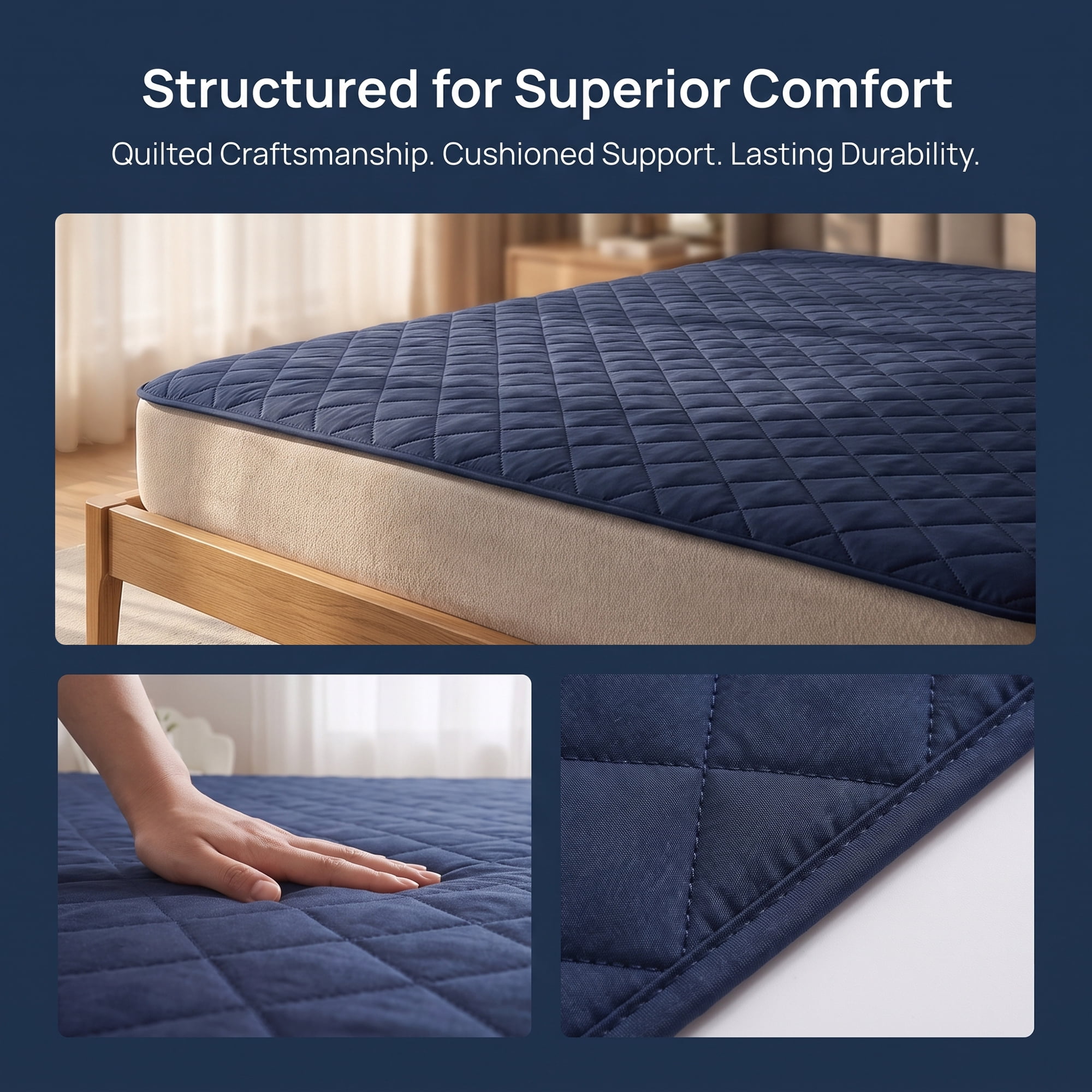 Unique Bargains Microfiber Bed Sheet Mattress Protector Textured Bedding Dark Blue 39"x75"