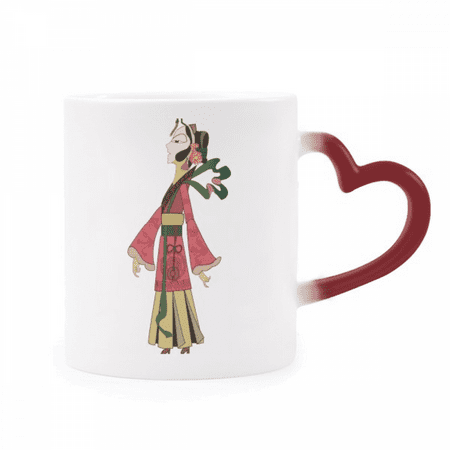 

Chinese Shadow Play Female Image Heat Sensitive Mug Red Color Changing Stoneware Cup