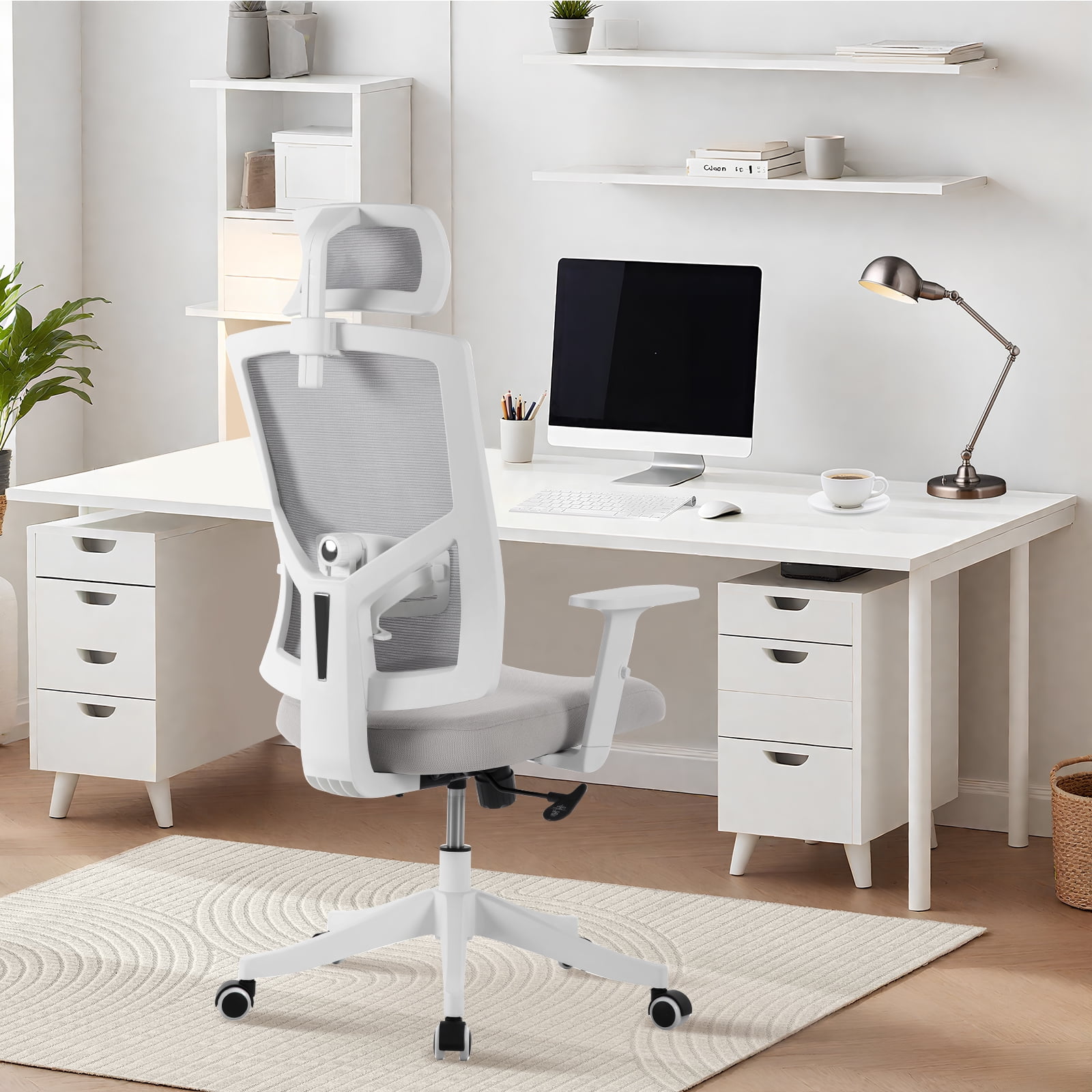 Ergonomic Office Chair with Adjustable Lumbar & Headrest, Adjustable Mesh Desk Chair with Lumbar Support, High Back Swivel Computer Chair with Armrests, Comfortable Desk Chair for Gaming, Studying