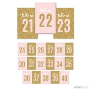 Signature Blush Pink, White, Gold Glittering Party Collection, Table Numbers 21-40, 4x6-inch, 1-Set