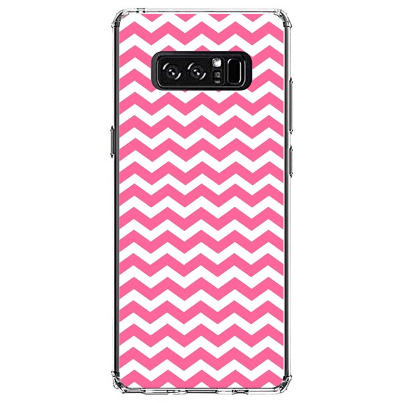 DistinctInk Clear Shockproof Hybrid Case for Samsung Galaxy Note 8 - TPU Bumper, Acrylic Back, Tempered Glass Screen Protector - Pink White Stripes Wave - Stripes Pattern