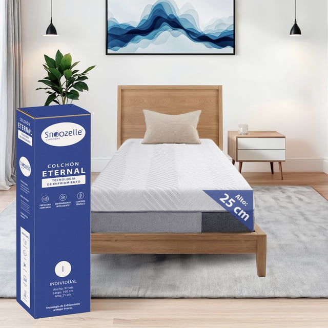 SNOOZELLE COMFORT Colchón Individual 25 cm Altura, Memory Foam con Carbón Activado y Gel Cooling Que Disipa el Calor, Espuma de Alta Densidad Libera Puntos de Tensión, Tela Transpirable