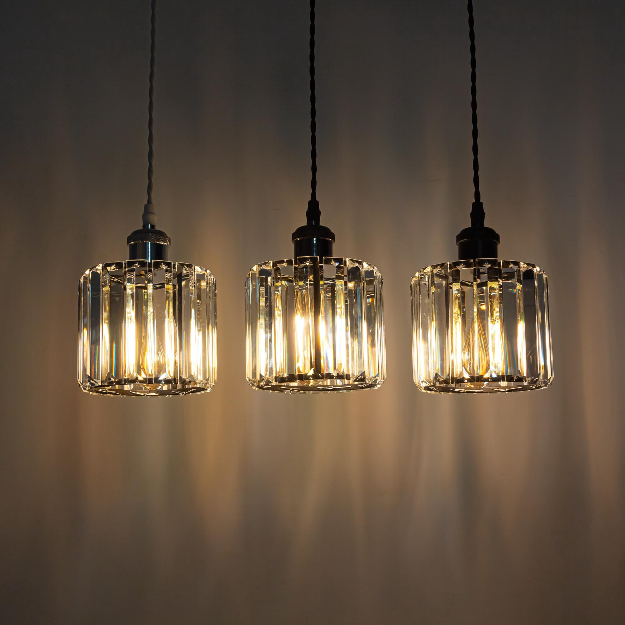 Kiven Plug in Pendant Light,Crystal Hanging Light, Dimmable Hanging Light Fixture with 15FT Cord Adjustable Height for Bedroom Hallway Kitchen Island