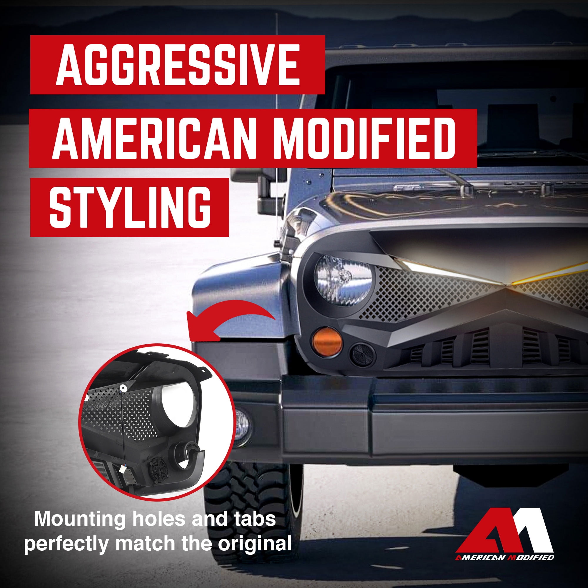 AMERICAN MODIFIED Hawke Grille for 2007-2018 Jeep Wrangler JK