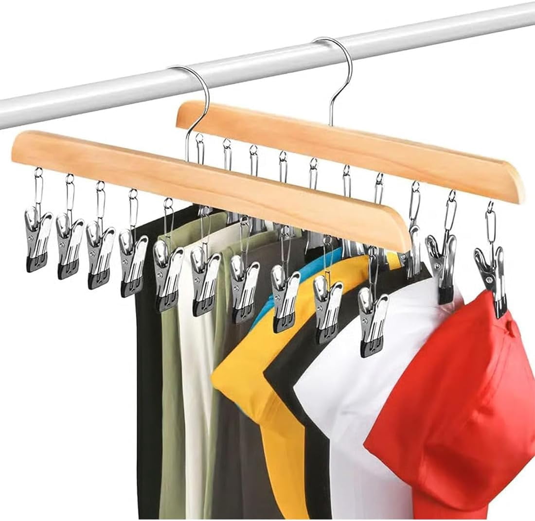 Closet Organizer with 10 Clips - Space Saving Hanging Closet Organizer, Legging Organizer for Closet Hanging, Pants Scarf Hangers with Clips