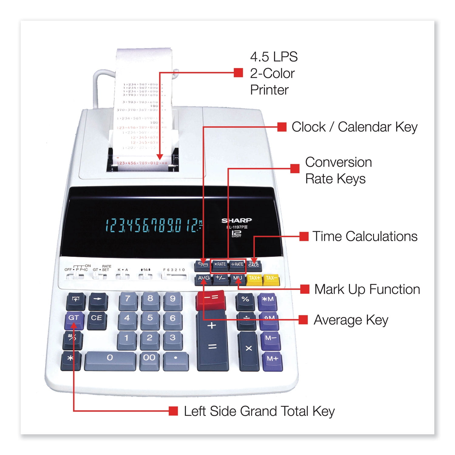 Sharp Calculators EL-1197PIII Two-Color Printing Desktop Calculator Black/Red Print 4.5 Lines/Sec