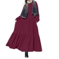 thumbnail image 1 of Qiopertar Robe Mode Femme Col Rond Manches Longues Ample Mi-Mollet Robe Longue Liquidation Moins de 5$ en Liquidation Offres d'Accès Anticipé, 1 of 5