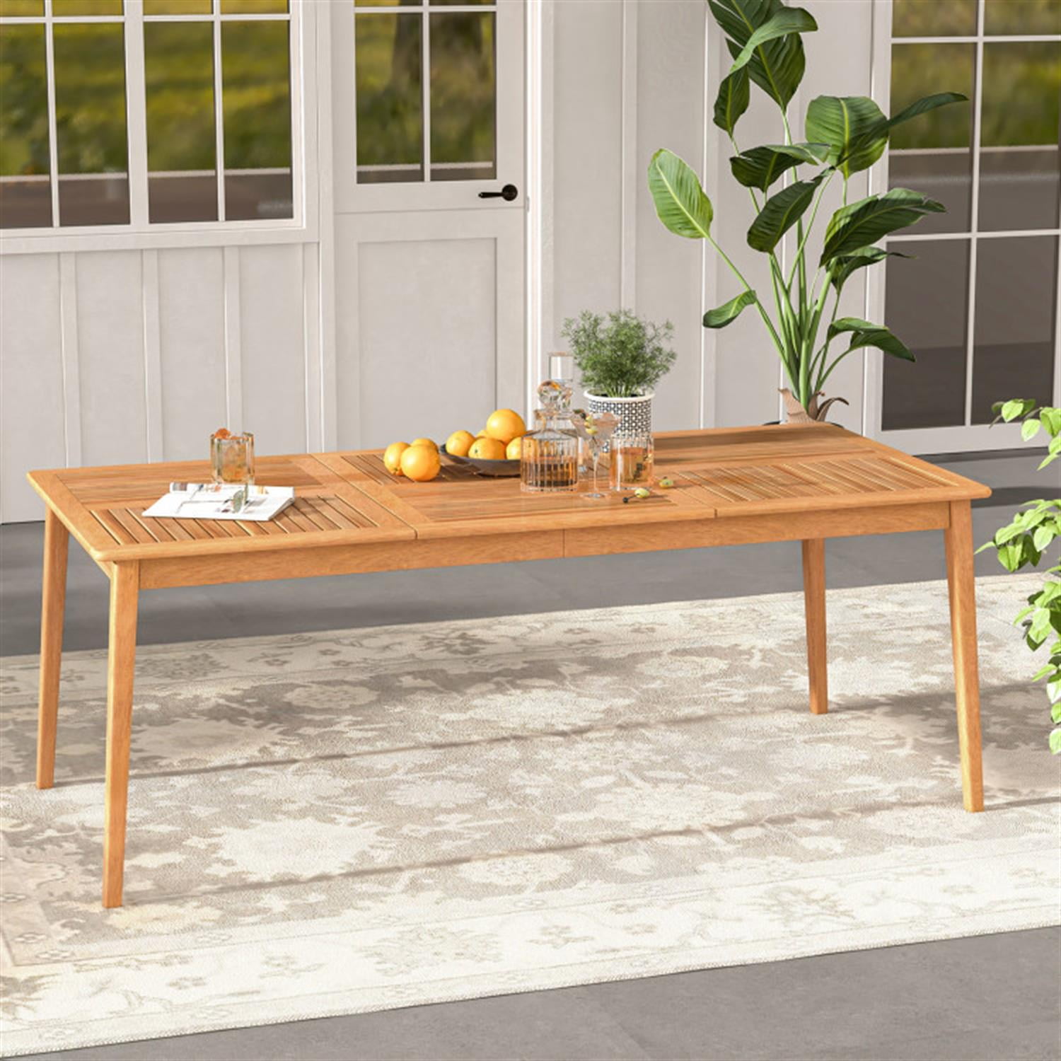 Demi Bonn 8-Person Patio Outdoor Dining Table, 79" Acacia Wood Rectangular Bistro Table, Beige
