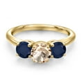 thumbnail image 3 of Gem Stone King 18K Yellow Gold Plated Silver Peach Morganite and Blue Sapphire Engagement Ring for Women | 1.80 Cttw | Round 6MM | Gemstone October Birthstone | Size 9, 3 of 6