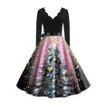 thumbnail image 4 of Women's Fashion Elegant Autumn and Winter Long Sleeve V-Neck Christmas Print Dress for Holiday Parties and Casual Wear, Stylish Women's Seasonal Dress,Purple,2XL, 4 of 5
