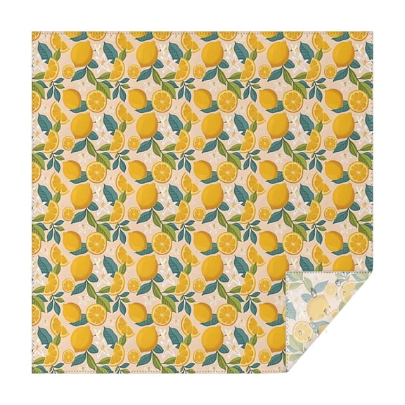 Yellow Lemon Fruit Flowers Pink Pattern Square Tablecloth,Waterproof Square Table Cover,Wipeable Spillproof Washable Table Cover for Home Kitchen Party Decor 42"X42"(107x107cm)