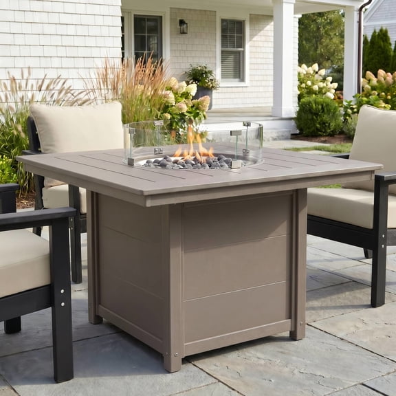 WestinTrends Helios Modern Outdoor Patio Propane 42" Square Fire Pit Table (Rocks Not Included), Weathered Wood