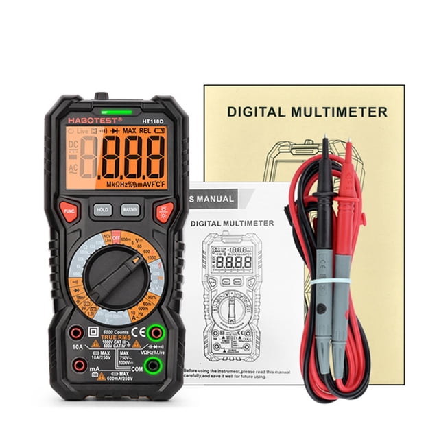 HABOTEST Multímetro Non-Contacto Probador de resistencia Retroiluminación LCD Pantalla digital 6000 Cuenta Detector Auto-rango Medidor de calibre HT118D Vogacara TO001424-03B