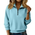 thumbnail image 2 of Womens Fall Winter Fashion Sweaters Quarter Zip up pullover Polo sweatshirt women casual trendy tops Sky Blue M, 2 of 7