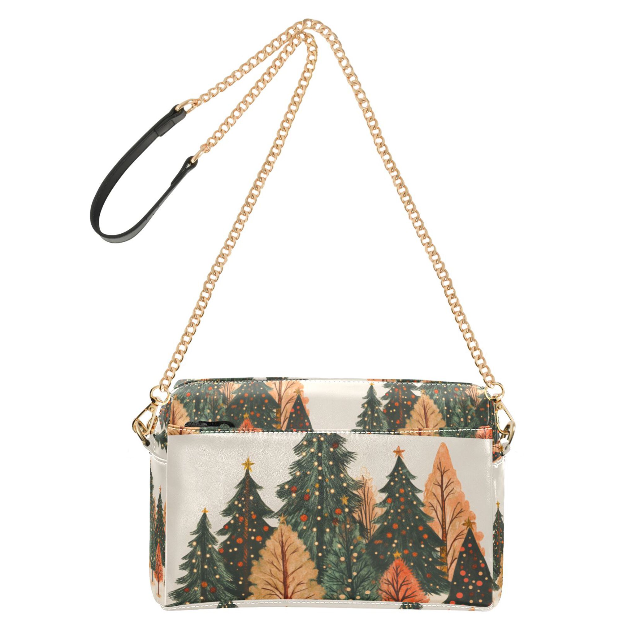 FORMRS Women Crossbody Purse with Chain Strap Vegan Leather Shoulder Handbag, Brown Christmas Trees