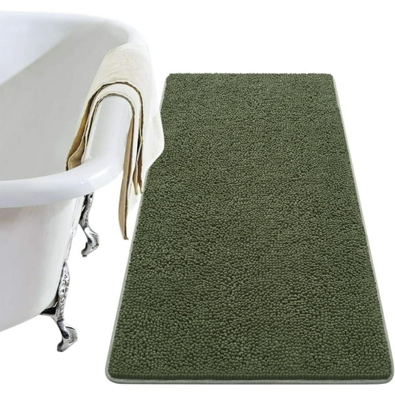 DweIke Chenille Bathroom Mats With Non-Slip Backing Machine Washable Indoor Durable Rug 24"x60",Olive Green