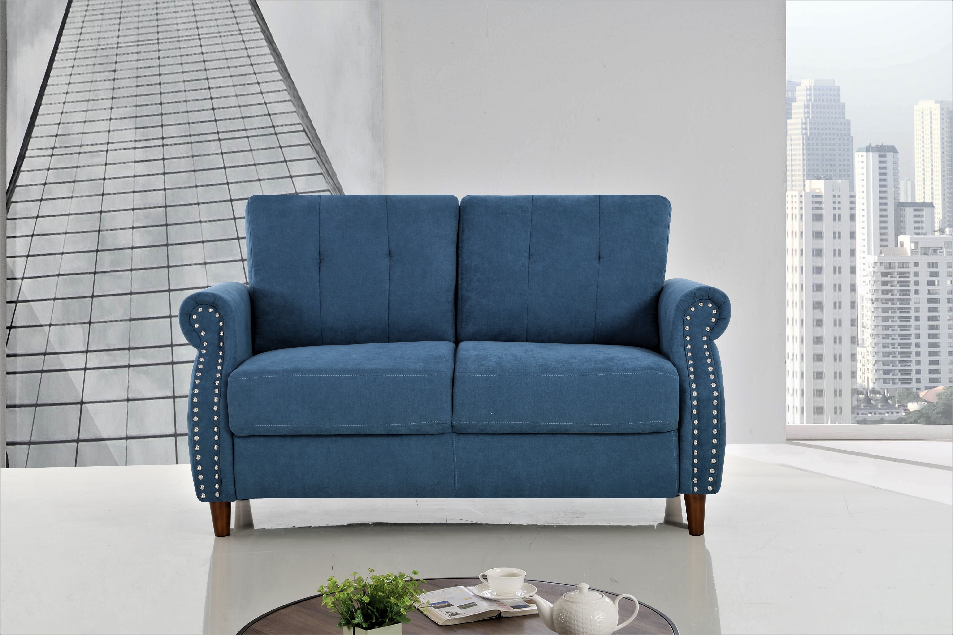 Uspridefurniture Matsuko 2Pcs Living Room Set, Loveseat and Sofa, Ocean Blue