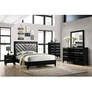 Kings Brand Furniture Madison 6-Piece King Size Black Bedroom Set. Bed, Dresser, Mirror, Chest & 2 Nightstands