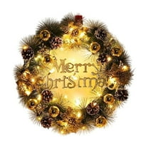 Front Door Wall Window Artificial Pine Cone Cedar Wreath Christmas Wreath with Golden Leaf 12 inch