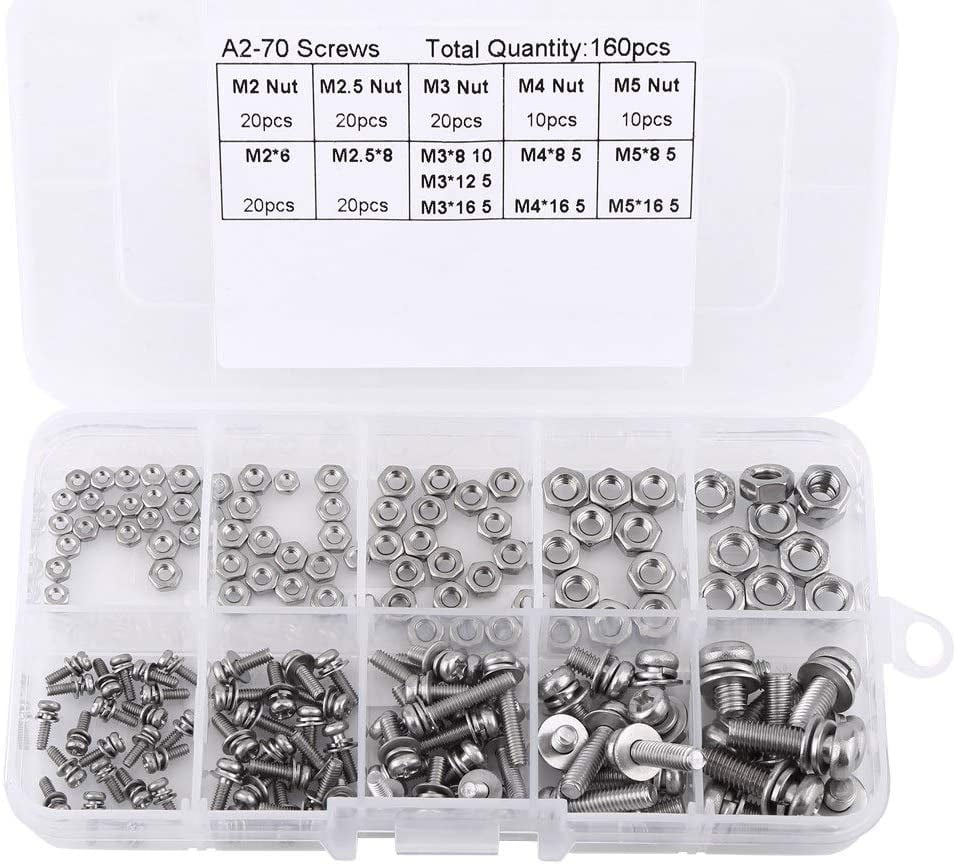 M5 A2 304 Stainless Steel Nuts and Bolts with Washers Pack of 6, 12 or 24 