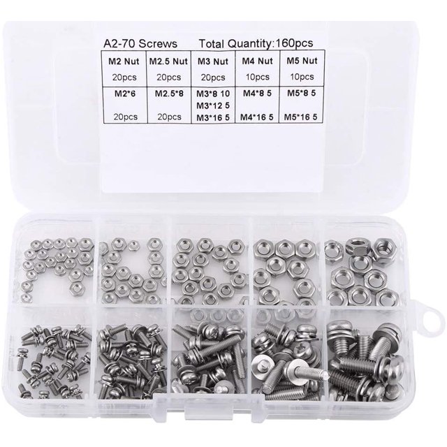160 Pcs M2 M2.5 M3 M4 M5 Rondelles en Acier Inoxydable 304 avec Boîte de Rangement