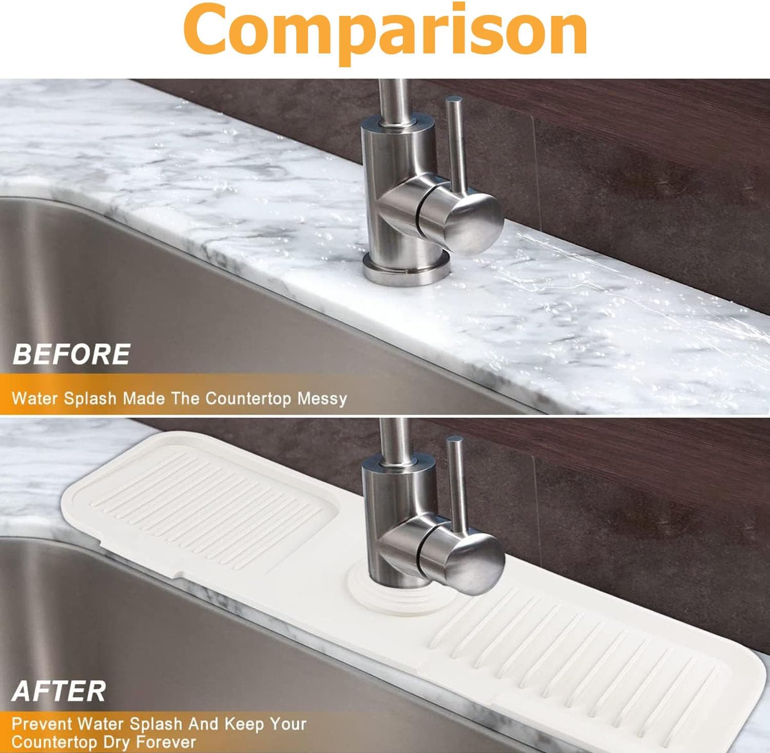 2-Pack Silicone Sink Splash Guards - 14.6 Inch Foldable Faucet Mats For Kitchen & Bathroom Counter Protection