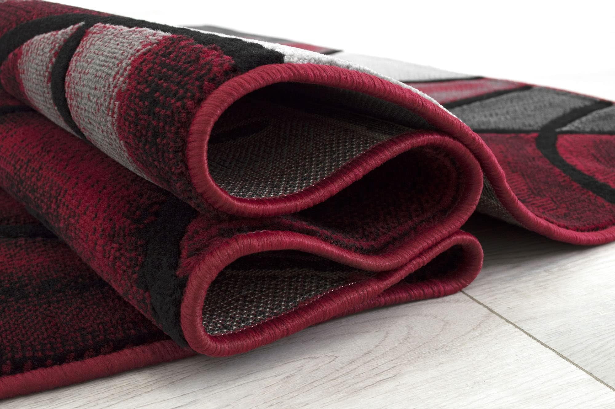 YHSF Modern Contemporary Area Rug for Living Room Bedroom Office Rug Trendz Style (Red/Black, 5 Feet x 7 Feet)
