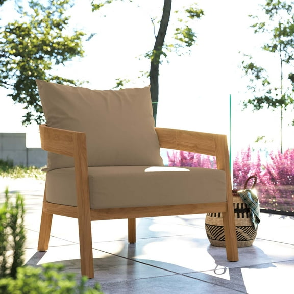 Modway Brisbane Teak Wood Outdoor Patio Armchair in Natural Light Brown