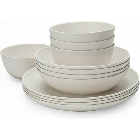 Dishes Melamine Dinnerware Sets, 12 Piece Kitchen Plates and Bowls Dinnerware Sets, Lightweight, BPA free Melamine Dishes for Girls, Valentine's Day, Mother's Day.