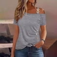 thumbnail image 2 of Tfken Summer Women Tshirts Solid Color One Shoulder Strap Tops Trendy Casual Daily Wear Female Soft Shirts Gray, 2 of 5