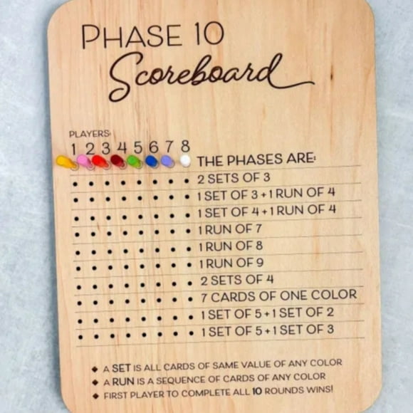 Free Shipping, Phase 10 Score Board 2025 New Wooden Phase Ten Scorecard and Round Phase 10 Dice Cards Game Score Sheets Classic Family Adults Board Card Games Night Table Score Boards